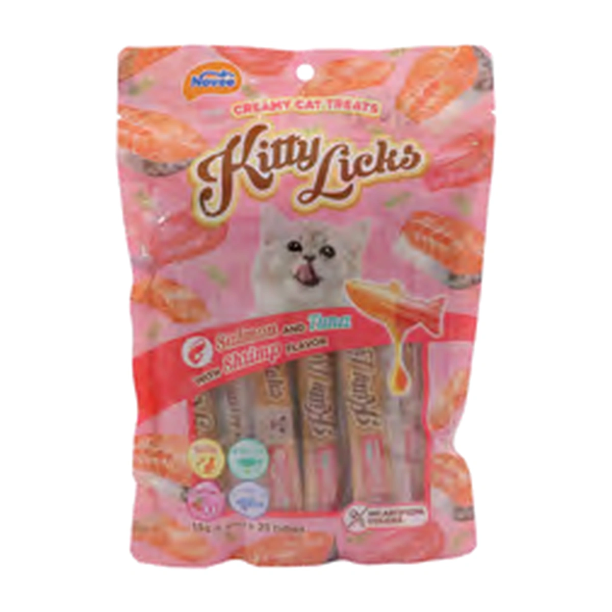 Novee Kitty Licks Salmon and Tuna with Shrimp Pack of 25 Tubes