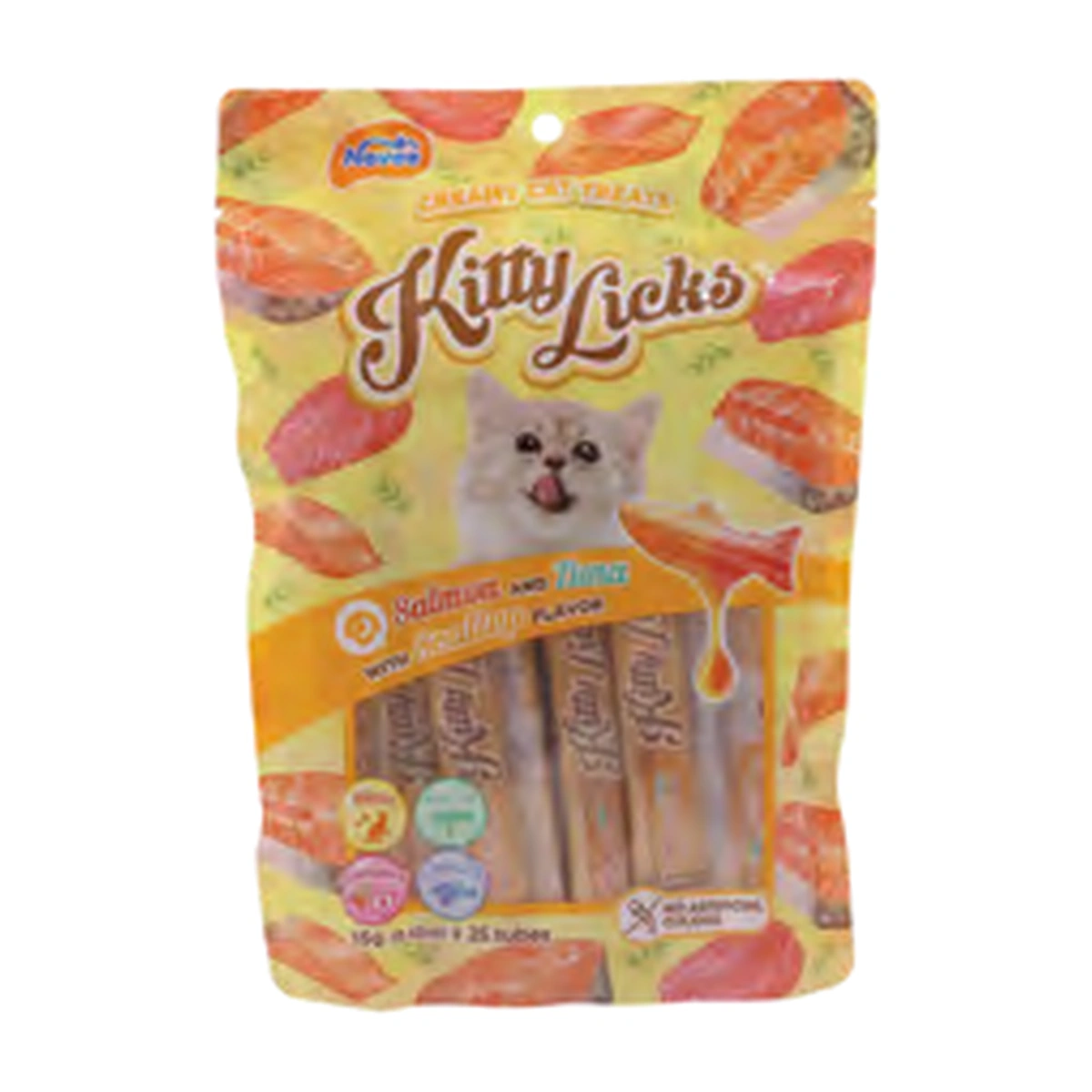 Novee Kitty Licks Salmon and Tuna with Scallop Pack of 25 Tubes
