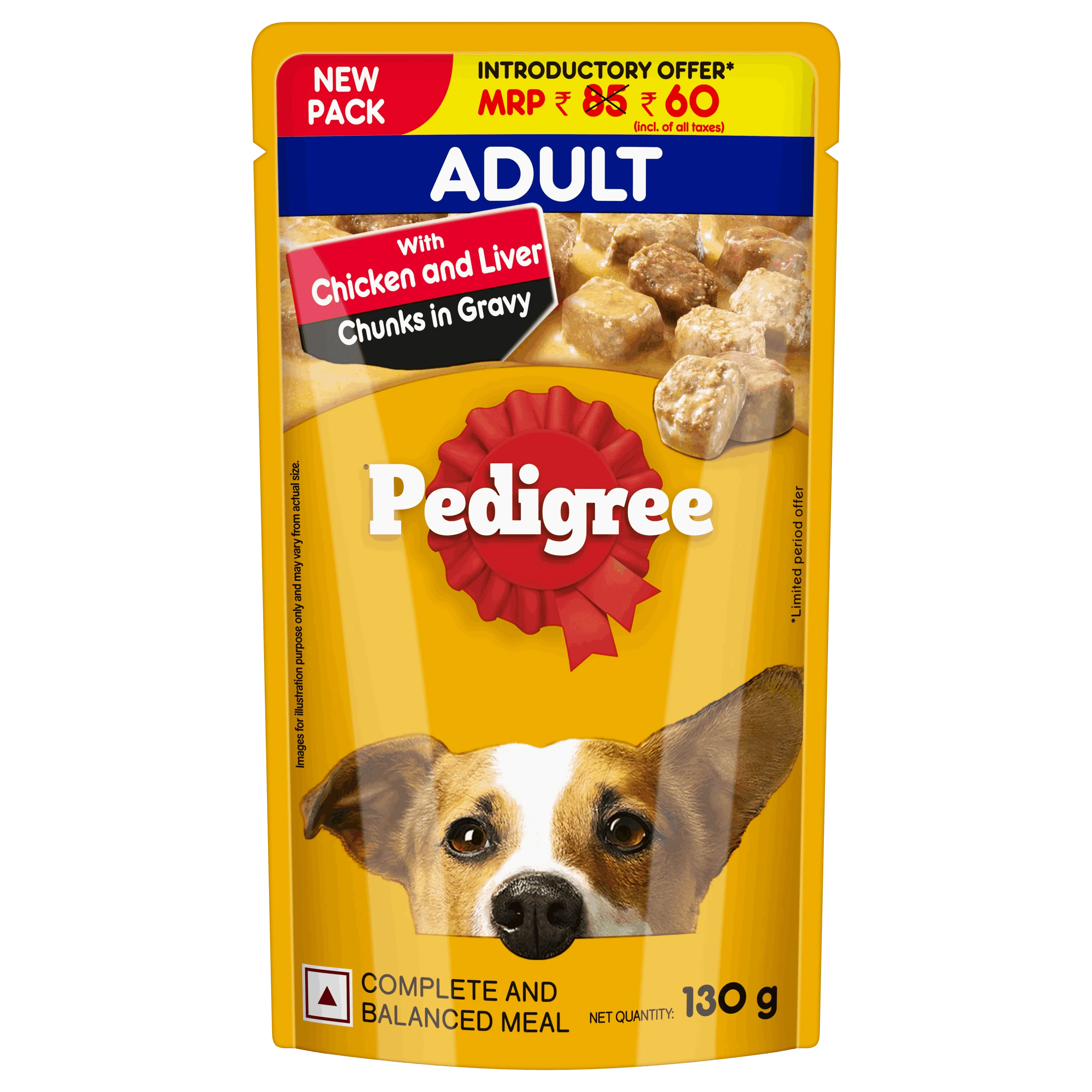 Pedigree Adult Chicken & Liver Chunks in Gravy Wet Dog Food 130 g