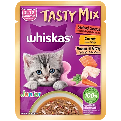 Whiskas Tasty Mix Kitten Seafood Cocktail Carrot Flavour in Gravy Wet Cat Food