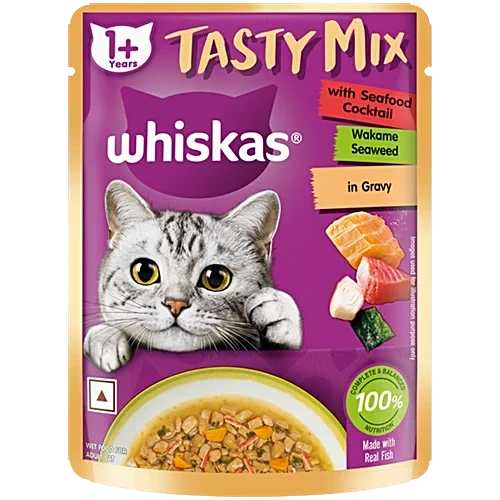 Whiskas Tasty Mix Seafood Cocktail Wakame Seaweed in Gravy Wet Cat Food