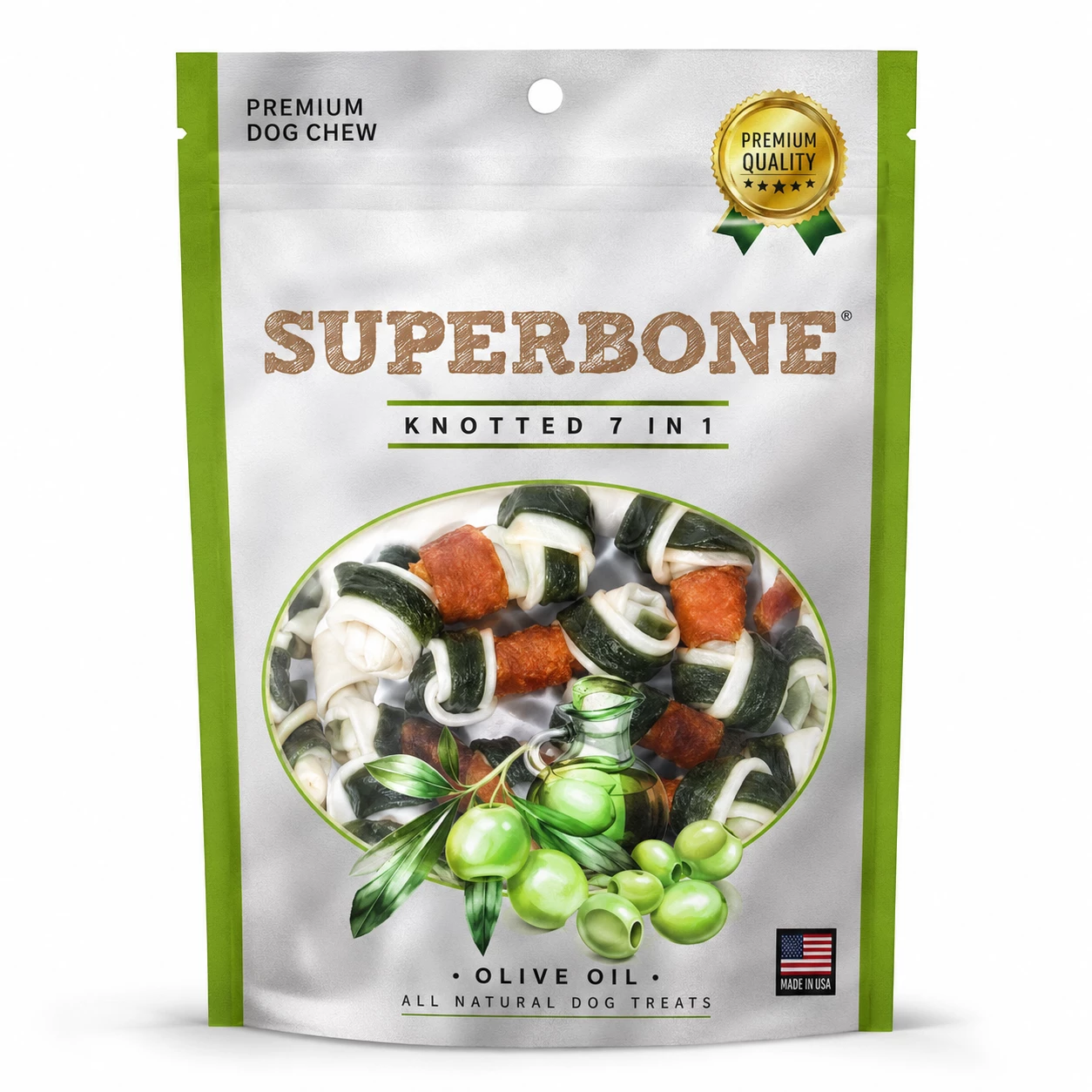 Superbone Knotted Olive Oil Dog Treat (7 in 1